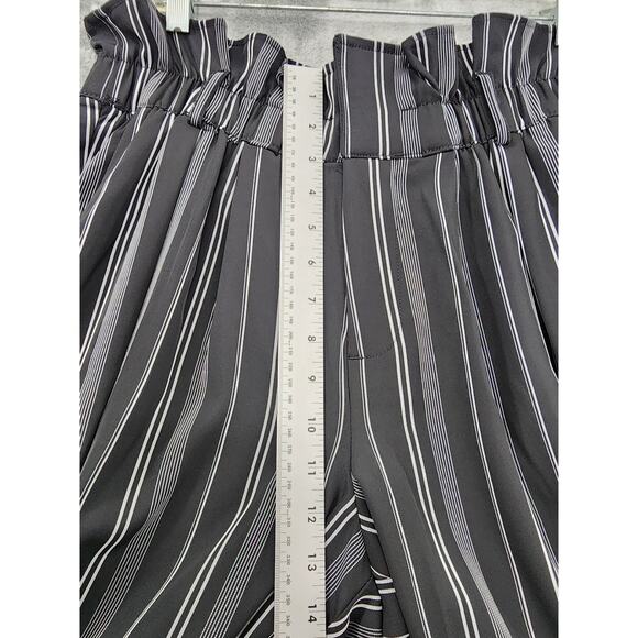 New Lane Bryant Striped Wide Leg Ankle Pants Size 12P Black White Ruffle Waist - Picture 8 of 11